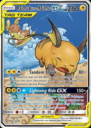 Carta Raichu e Raichu de Alola-GXRaichu & Alolan Raichu-GX
