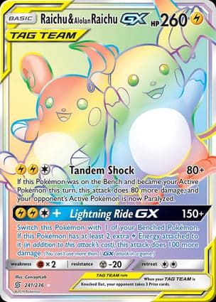 Carta Raichu e Raichu de Alola-GXRaichu & Alolan Raichu-GX